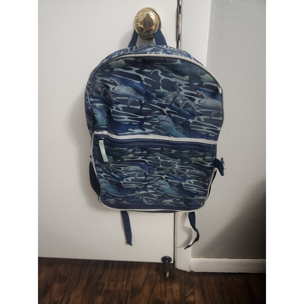 Blue Shark Camo Print Backpack Boys School Bag Navy Camouflage Shark Graphic